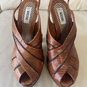 Moschino Textured Brown Slingback Heels